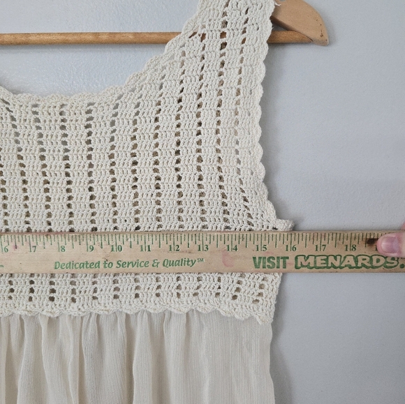 Adiva Top Ivory Tank Crochet Babydoll Flowy Sheer SMALL - Picture 6 of 7